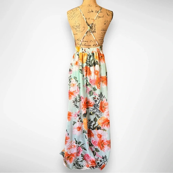 REVAMPED Women's Light Aqua Green Floral Maxi Dress XS | EUC - Picture 4 of 11